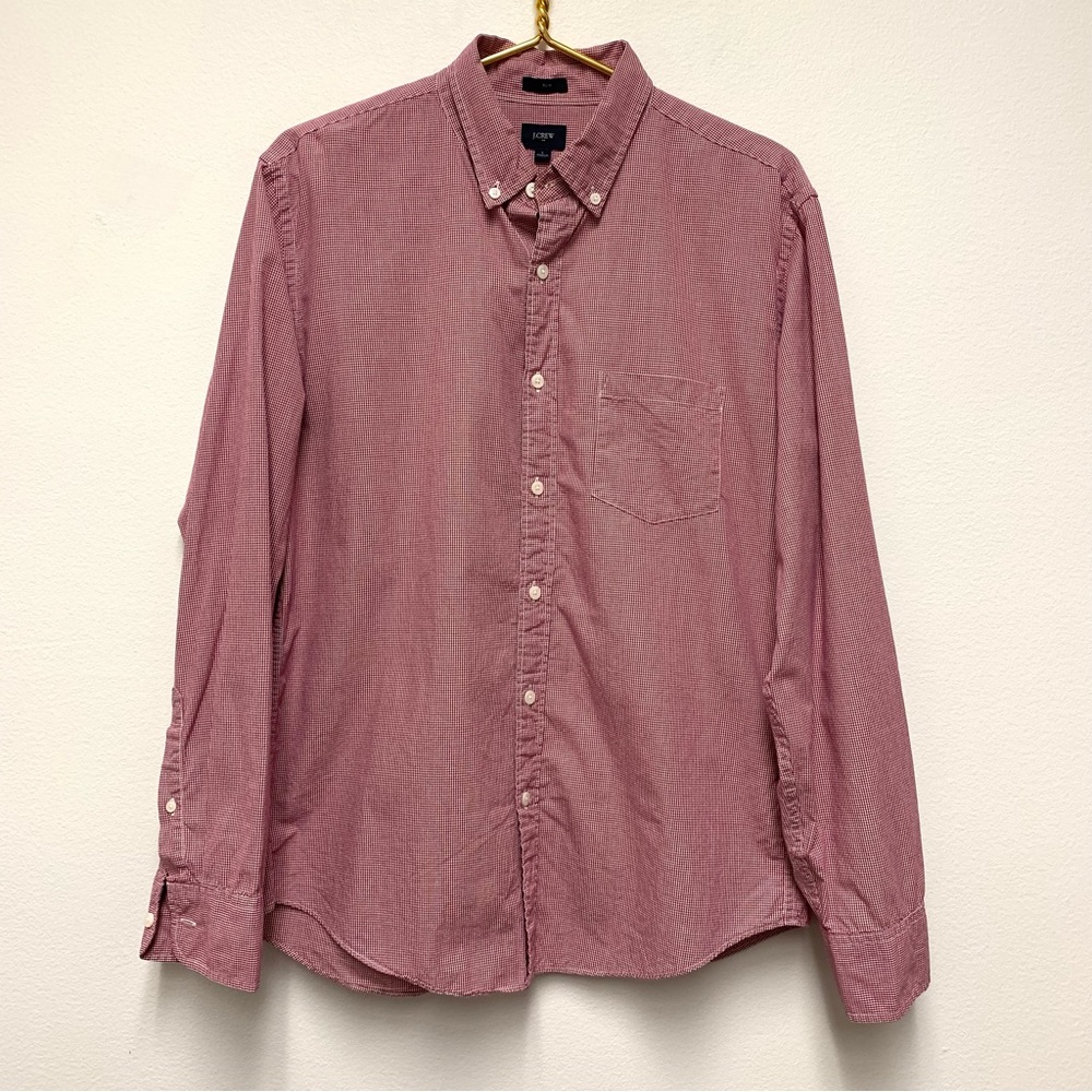 J Crew Slim Washed Button Down Shirt Size Large Mini Gingham Check Red Cotton‎ - Picture 2 of 10